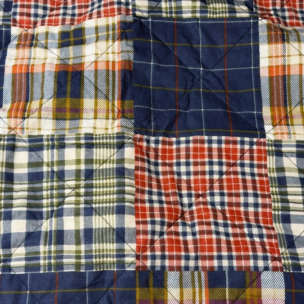 Eddie Bauer Home Navy Blue Patchwork Plaid Quilted Pillow Sham Standard Rustic